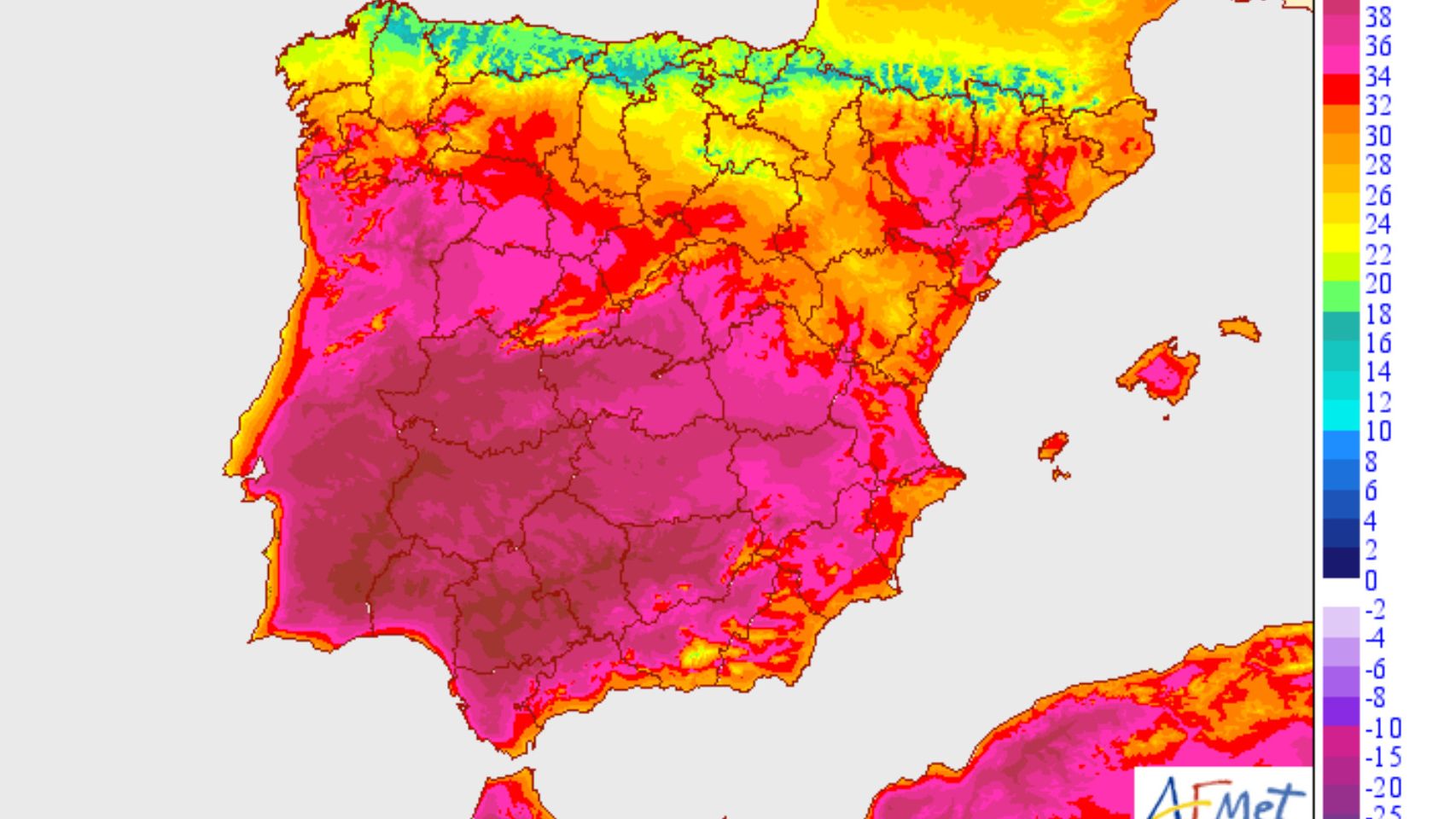 Temperaturas máximas a 06/07/2020. AEMET.