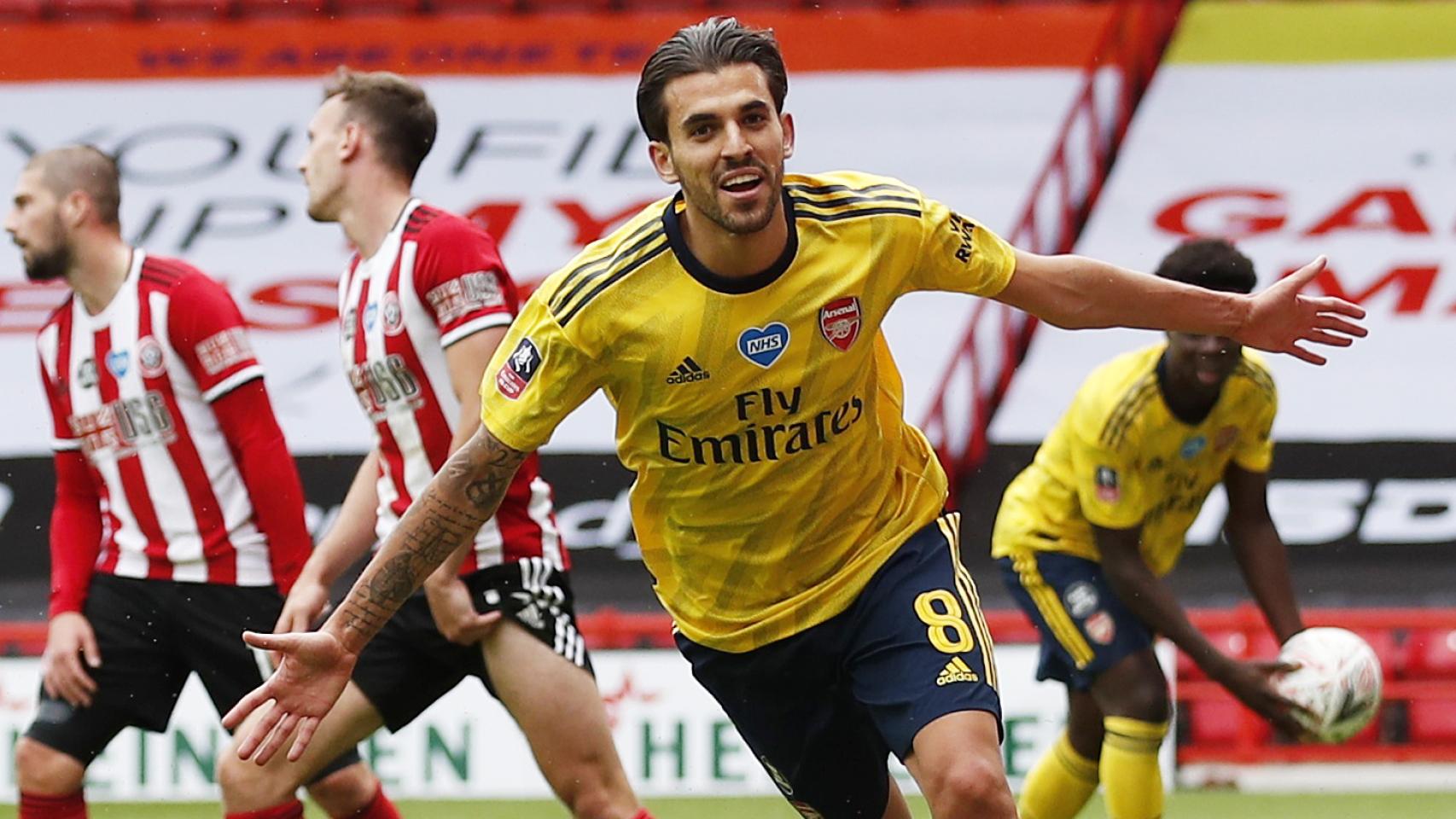 Ceballos celebra un gol con el Arsenal en la FA Cup
