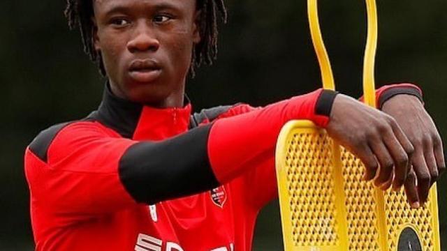 Eduardo Camavinga, durante un entrenamiento con el Stade Rennes