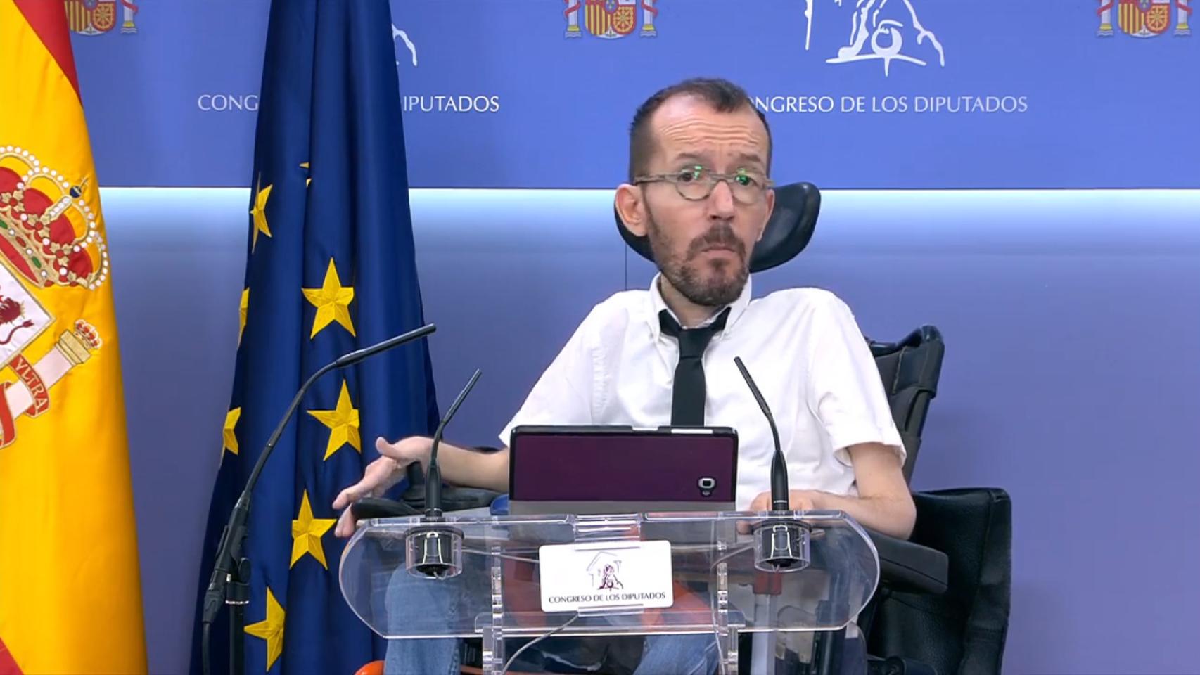 Pablo Echenique, en rueda de prensa desde el Congreso de los Diputados.