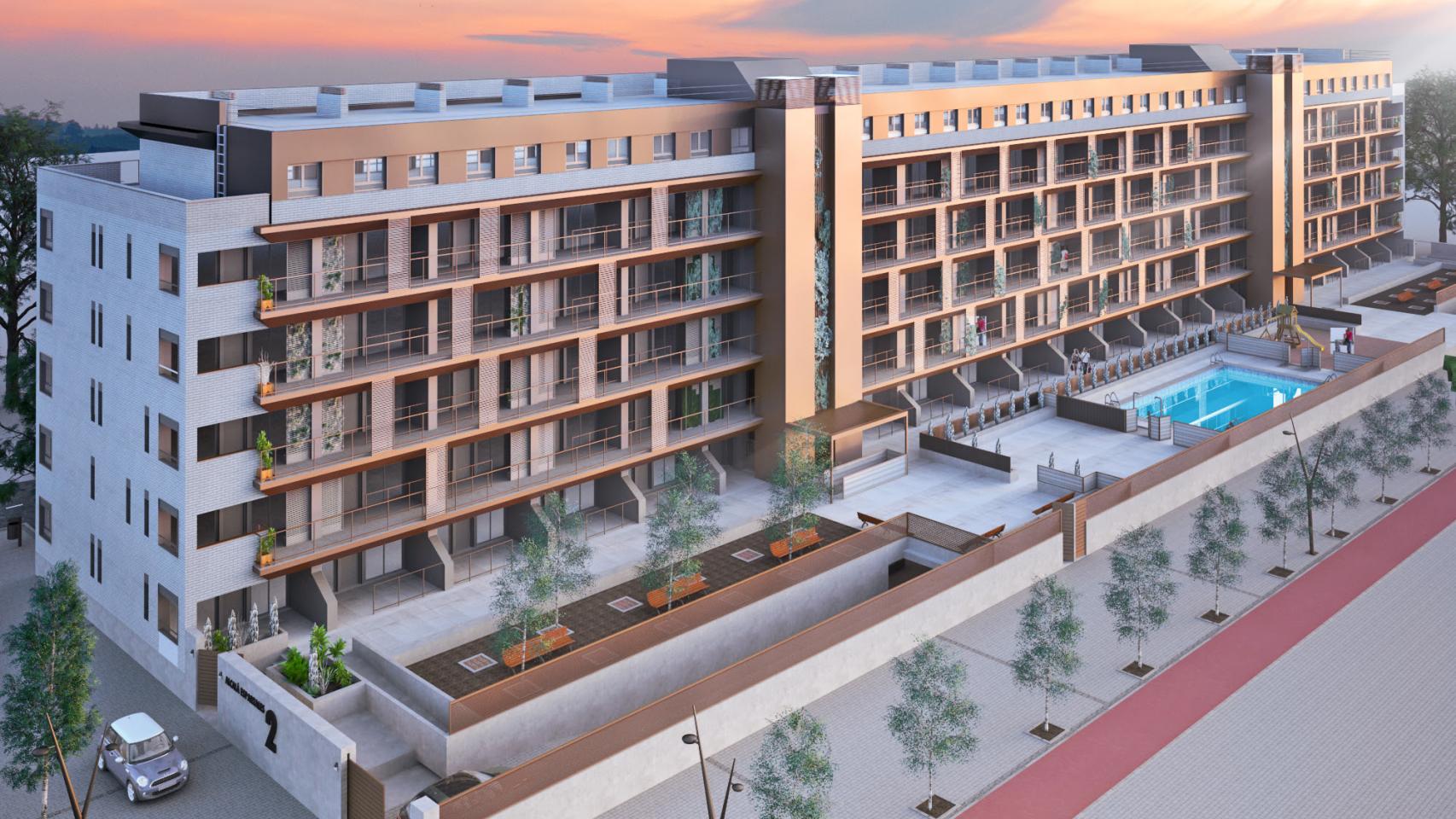 Proyeción del edificio de viviendas que levantará ACR en Alcalá de Henares.