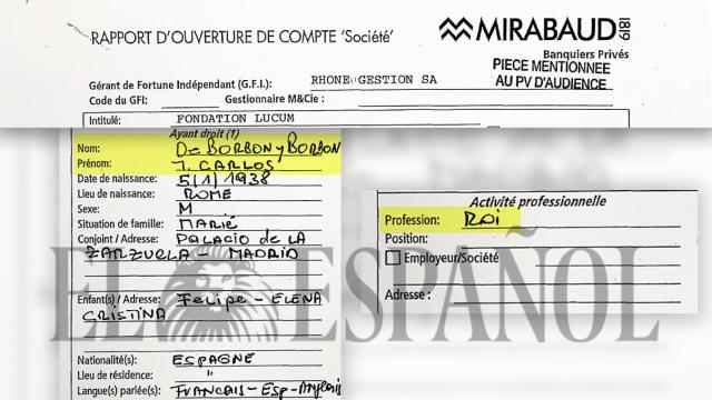 Ficha de apertura de la cuenta de la Fundación Lucum, perteneciente a Juan Carlos I, en el banco suizo Mirabaud./