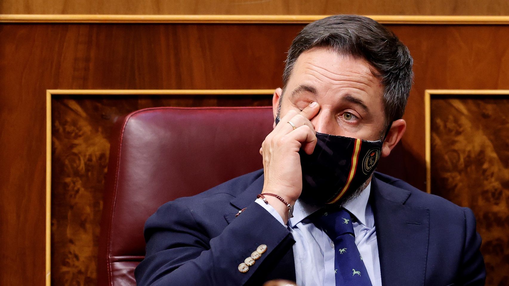 El presidente de Vox, Santiago Abascal, este martes en el Congreso.
