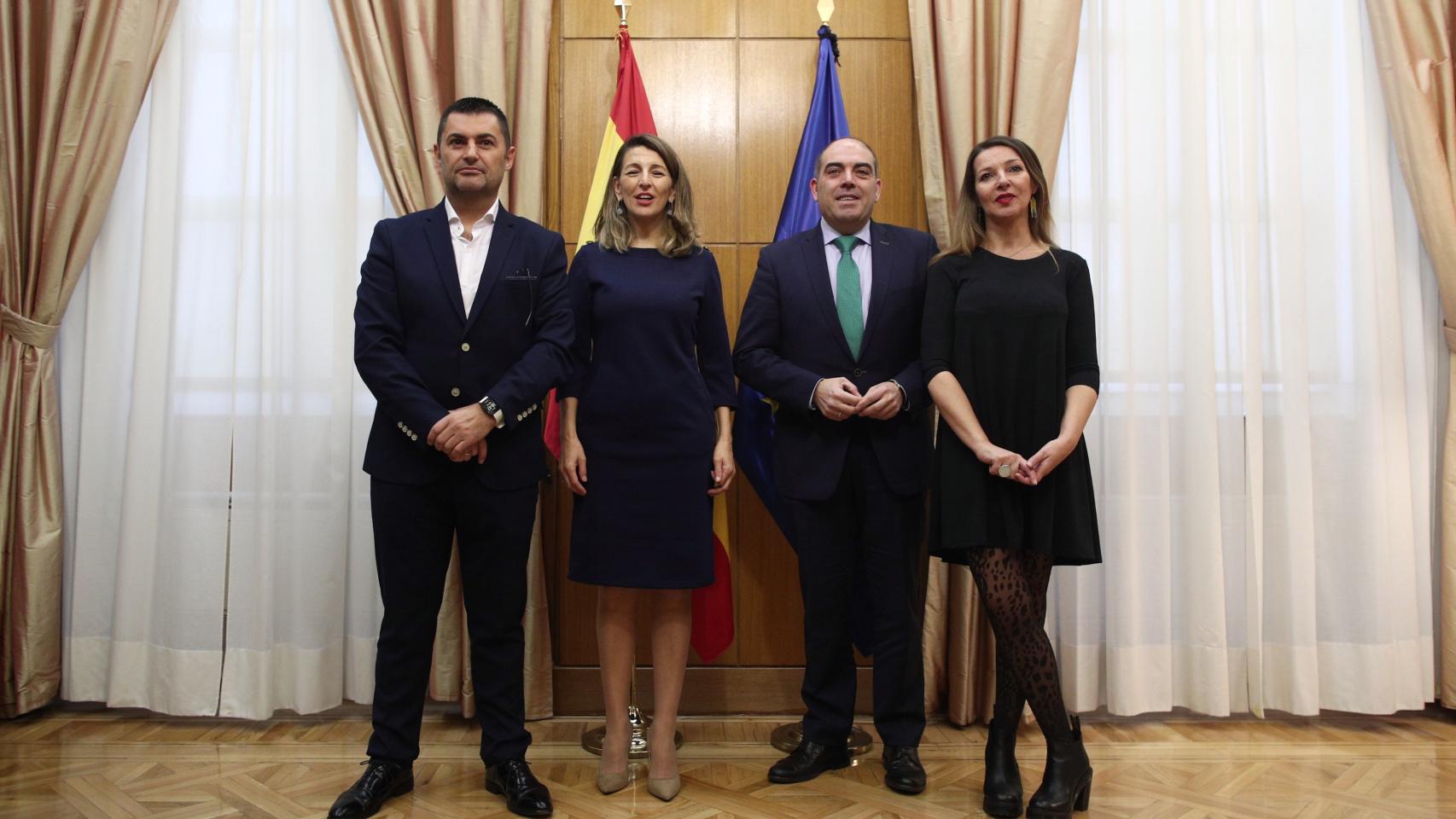 Eduardo Abad, Yolanda Díaz, Lorenzo Amor y María José Landaburu, en una imagen de archivo.