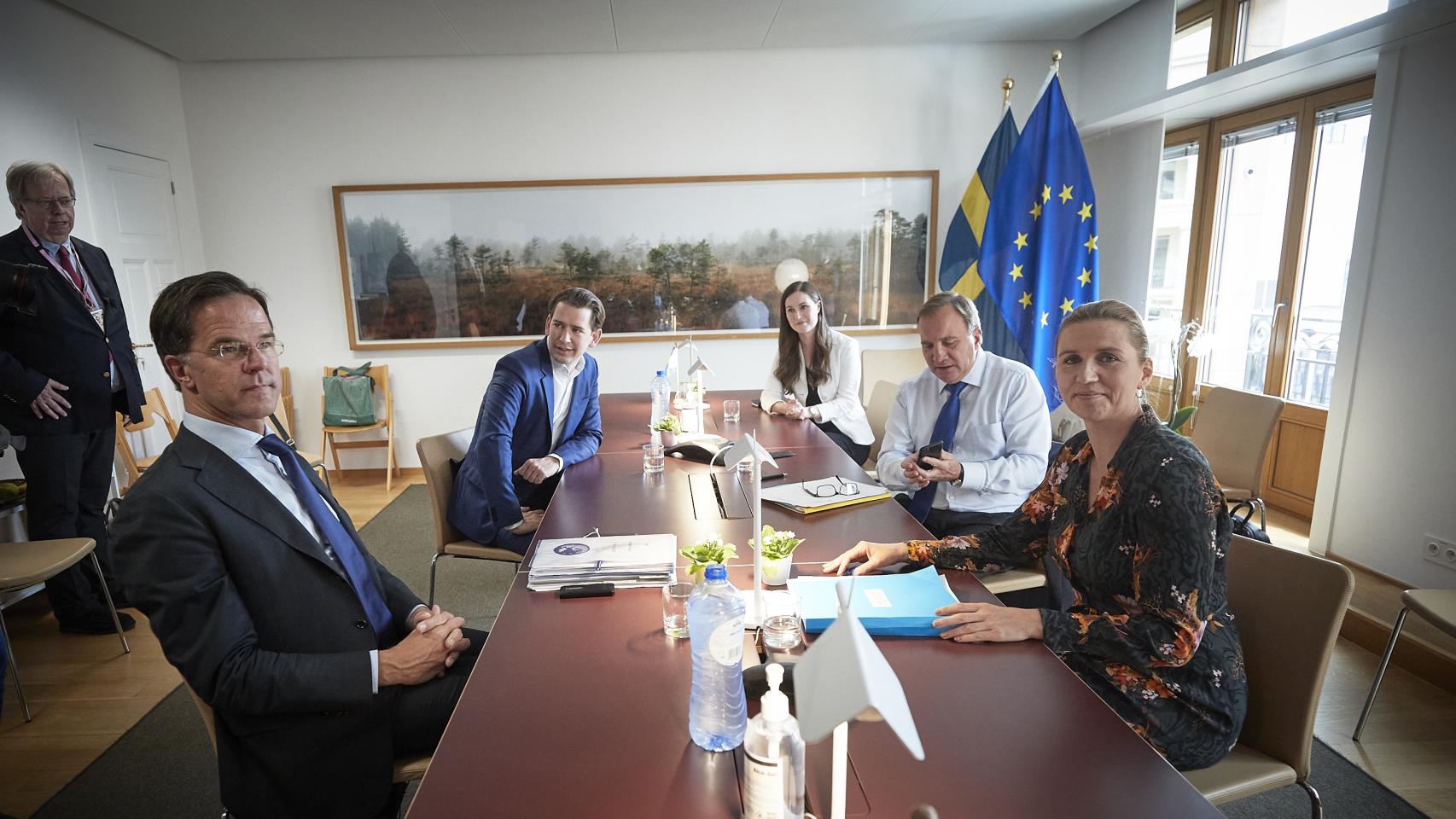 El club de los frugales ampliado: Mark Rutte, Sebastian Kurz, Sanna Marin, Stefan Löfven y Mette Frederikson.