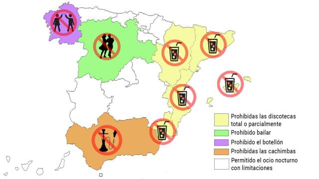 Salir de discotecas, ir de botellón o compartir cachimba: el lío del mapa nocturno en España