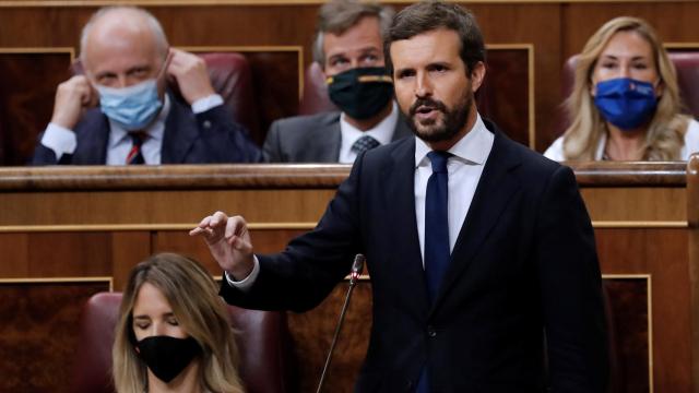 Pablo Casado, presidente del PP, durante la sesión de control al Gobierno de este miércoles.
