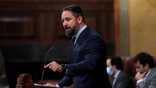 Santiago Abascal, líder de Vox, en el atril del Congreso.