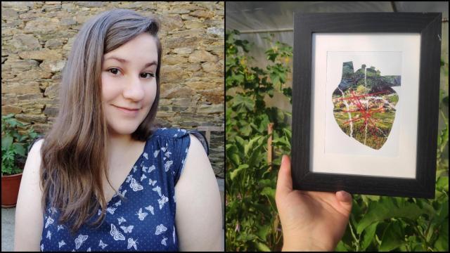 Andrea Birsanu y uno de sus diseños.