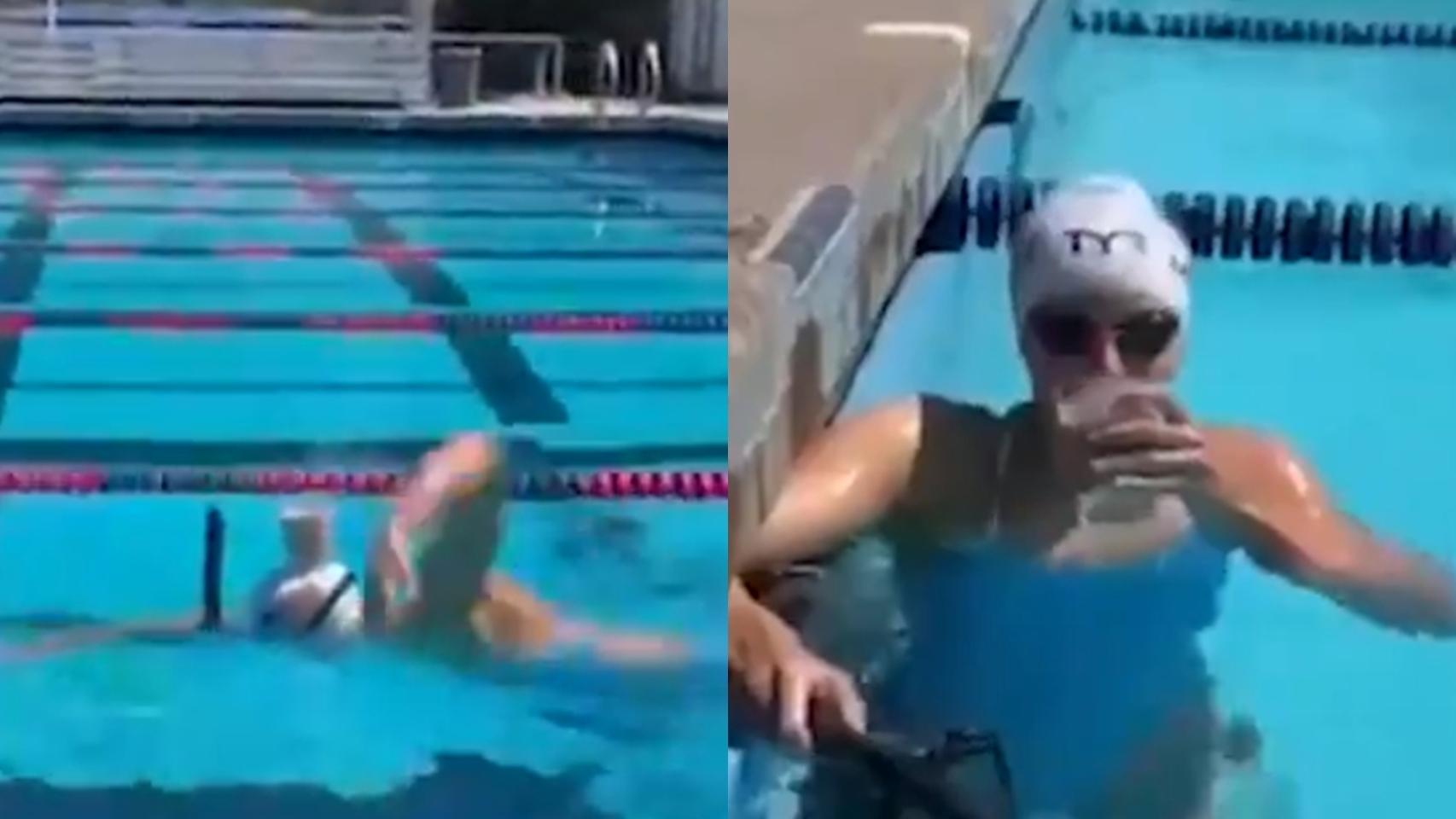 Katie Ledecky con el batido de chocolate