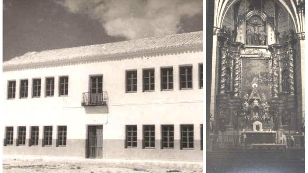 La fachada del colegio donde impartió clases de Presentación y la iglesia donde se casó con Narciso en un montaje de JALEOS.