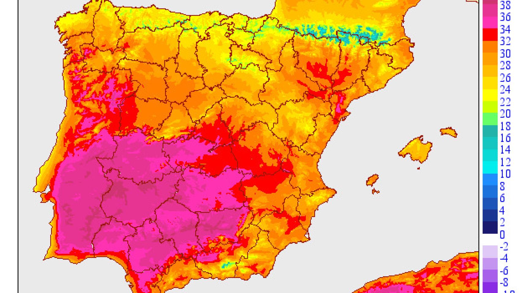 El mapa de la Península Ibérica elaborado por la AEMET.