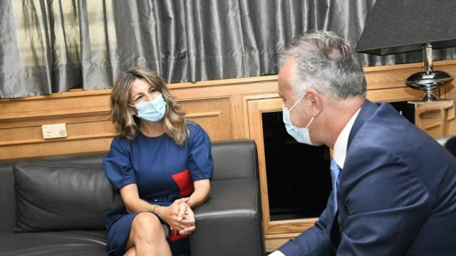 La ministra de Trabajo y Economía Social, Yolanda Díaz, durante su visita a Canarias.