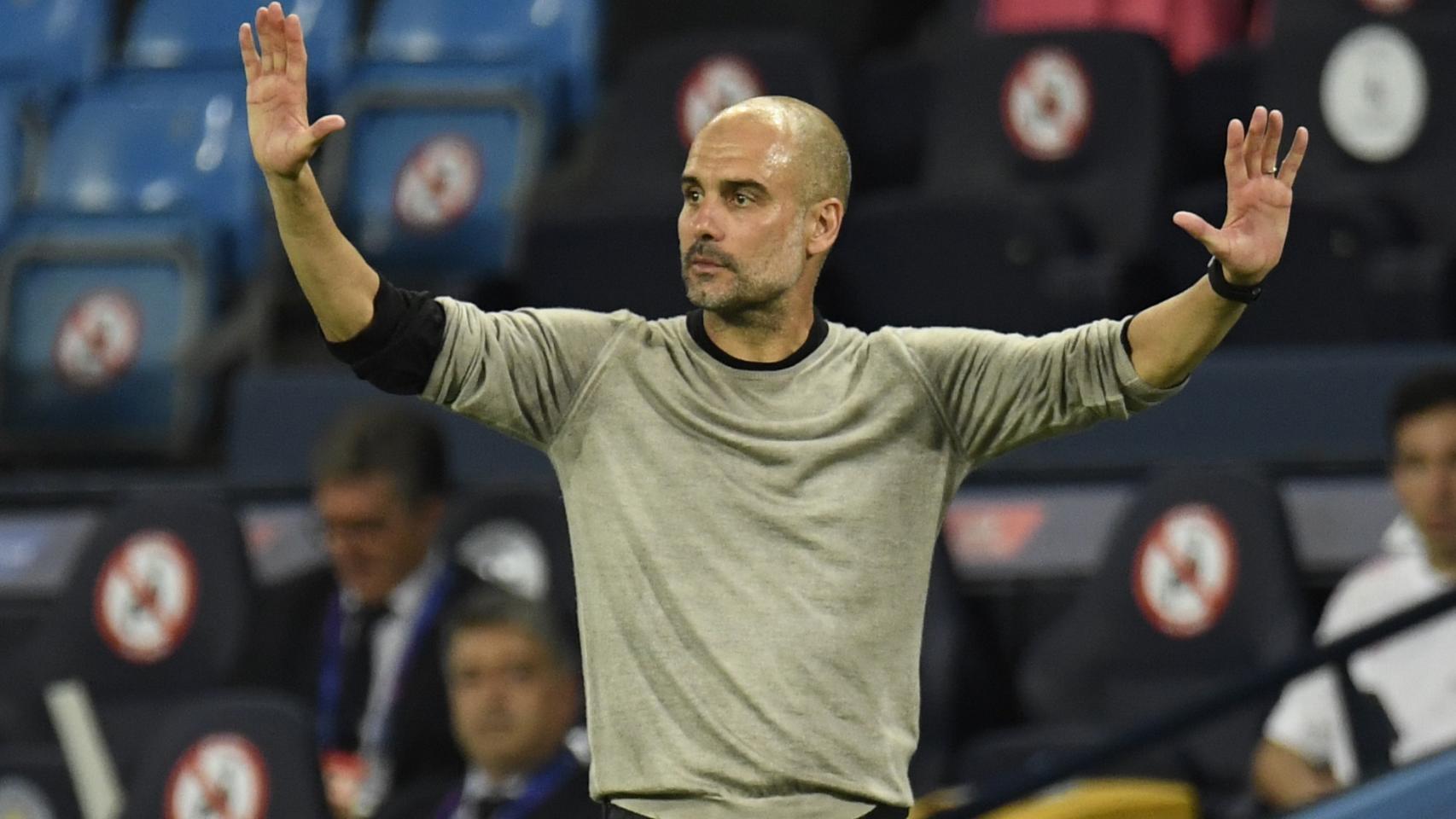 Pep Guardiola, durante el Manchester City - Real Madrid de la Champions League