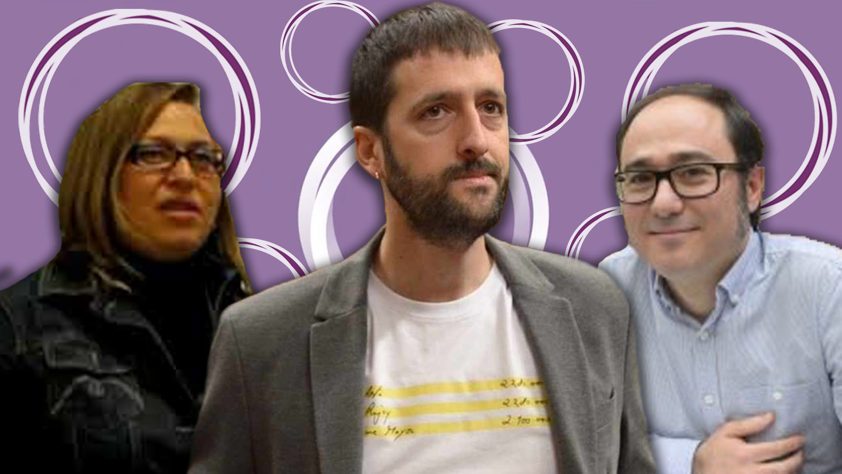 Rocío Val, Juanma del Olmo (en el centro, con una camiseta de los 'papeles de Bárcenas') y Daniel de Frutos.