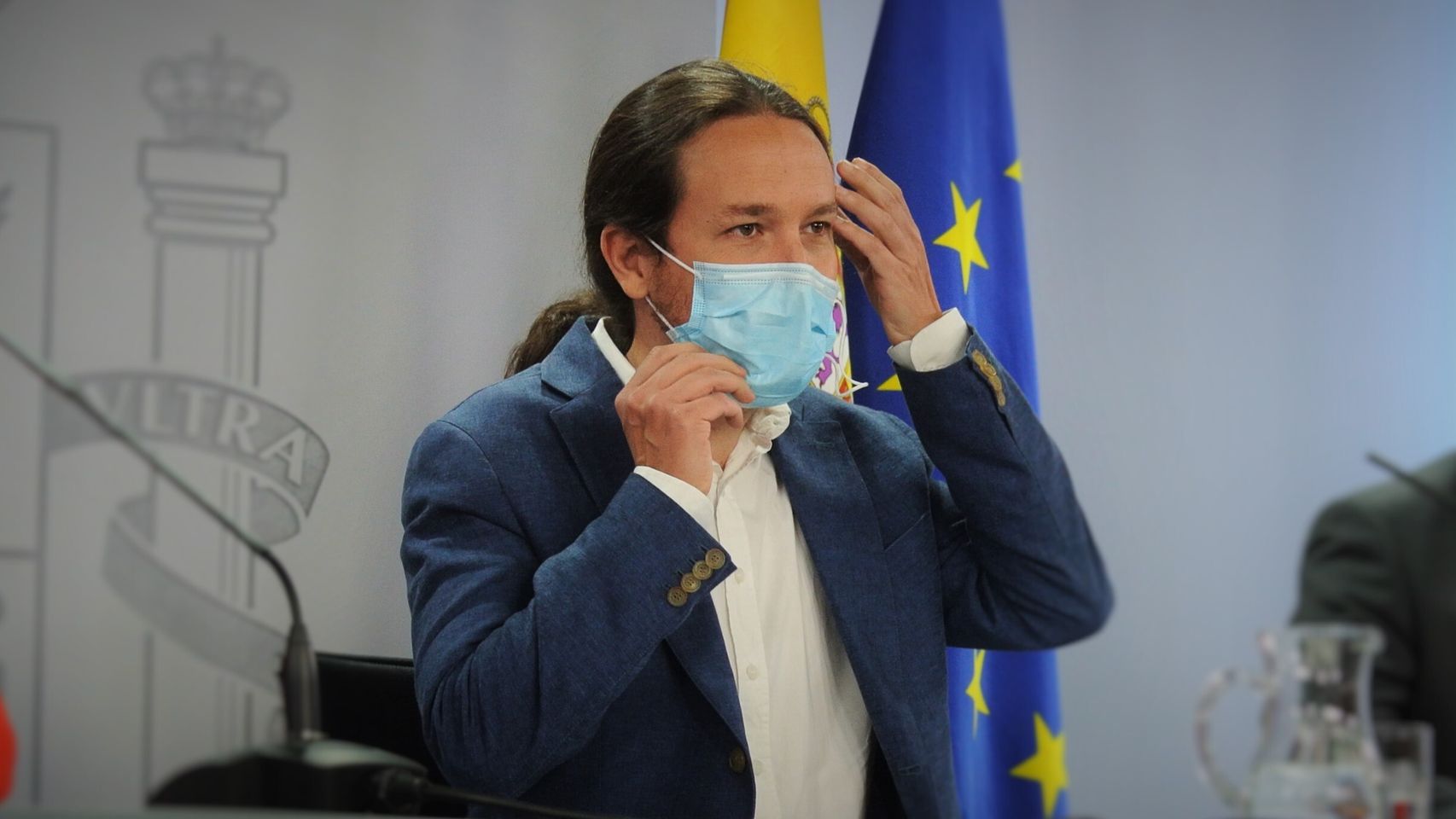 Pablo Iglesias, vicepresidente segundo del Gobierno, en una rueda de prensa en Moncloa.