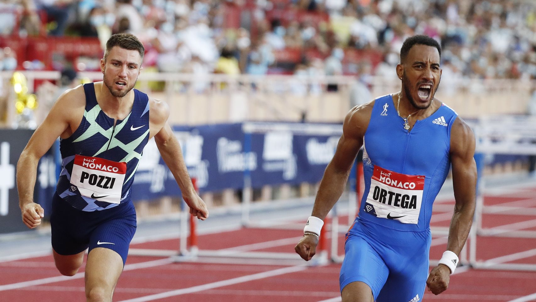 Orlando Ortega llegando primero a la meta del meeting de Mónaco de la Diamond League de 2020