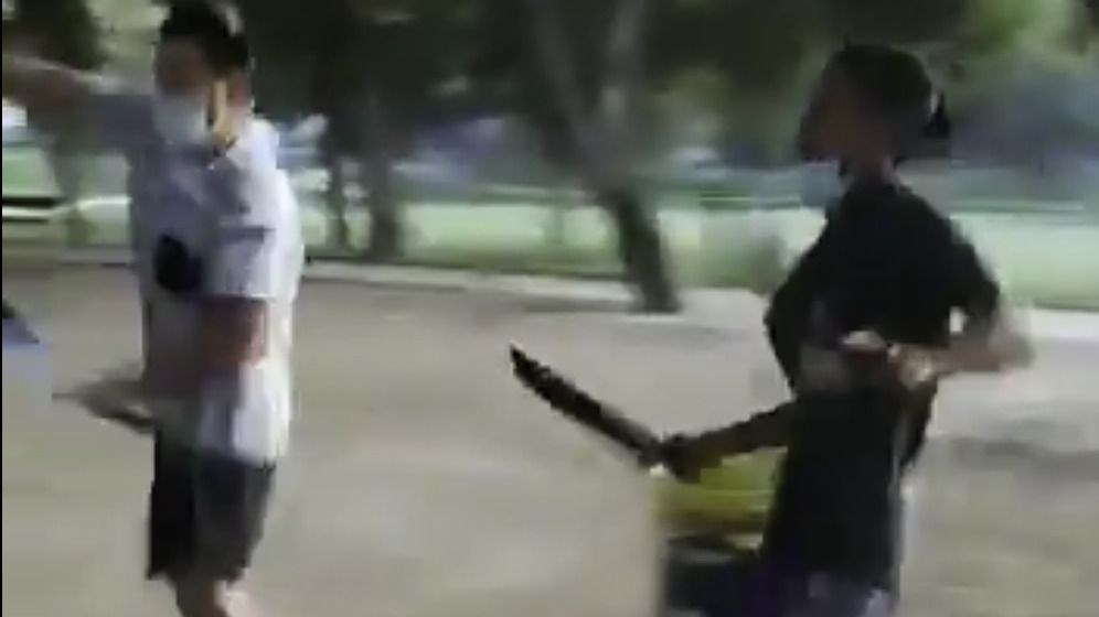 Un momento del enfrentamiento entre varios jóvenes en el parque Tío Jorge de Zaragoza.