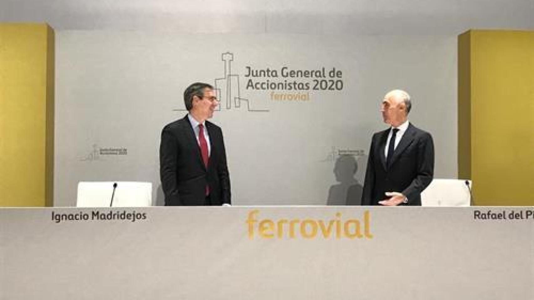 El presidente de Ferrovial, Rafael del Pino, y su consejero delegado, Ignacio Madridejos.