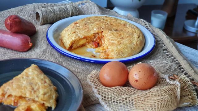Tortilla rápida de brie y chorizo
