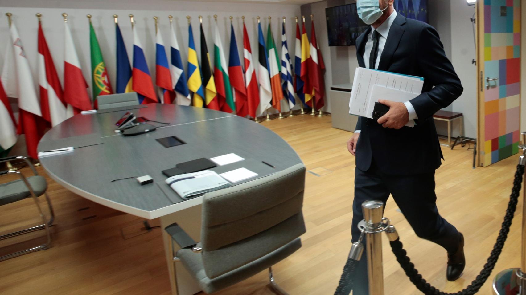 Charles Michel llega a la reunión europea para debatir las posibles sanciones a Bielorrusia.