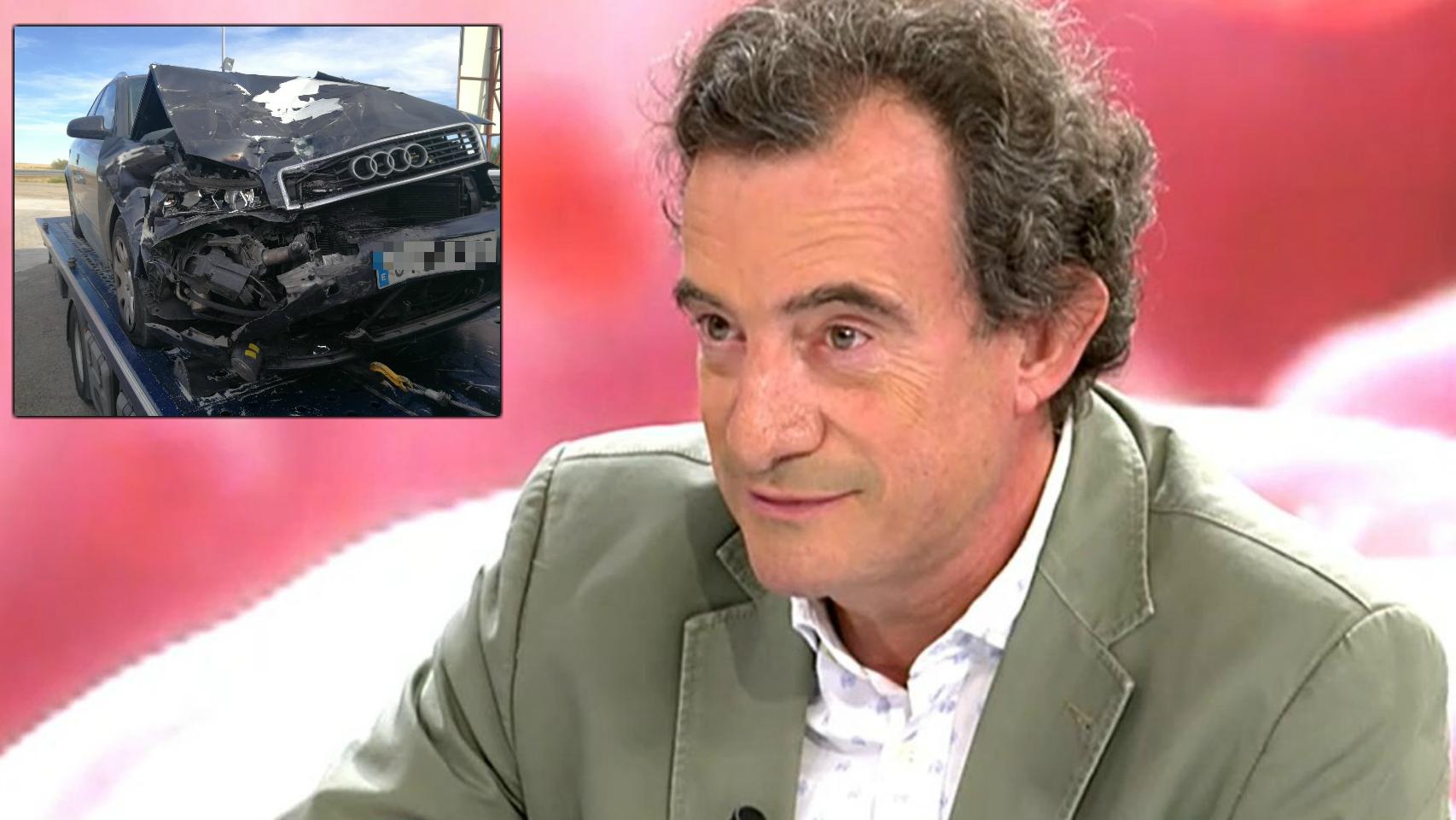 El coche del colaborador quedó totalmente destrozado tras el impacto.
