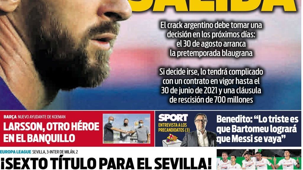 La portada del diario SPORT (22/08/2020)