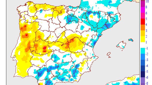 El mapa de las temperaturas mínimas en España.