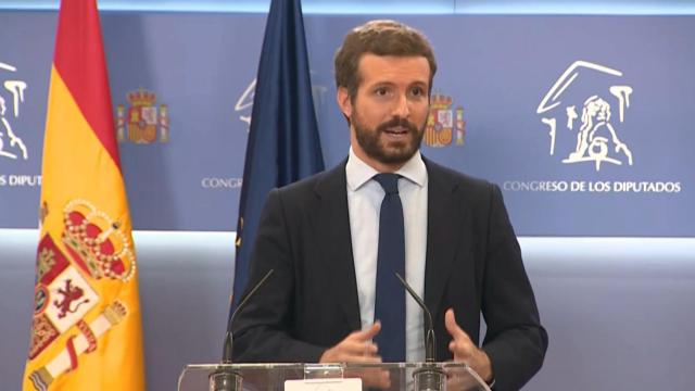 Pablo Casado en la comparecencia de este martes