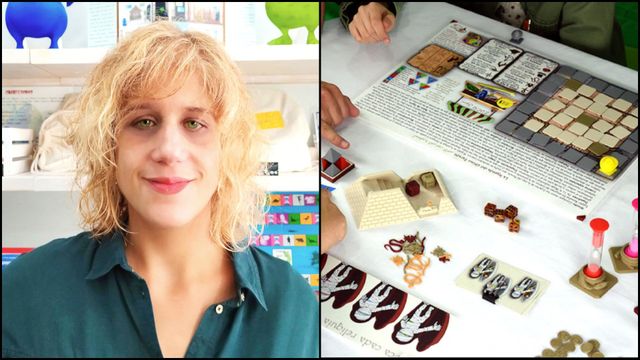 Ana Rodríguez y uno de los juegos que creó.