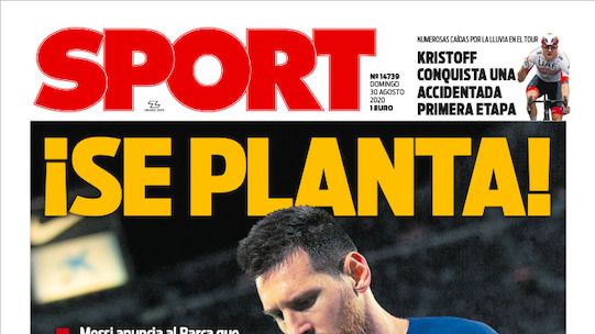 La portada del diario SPORT (30/08/2020)