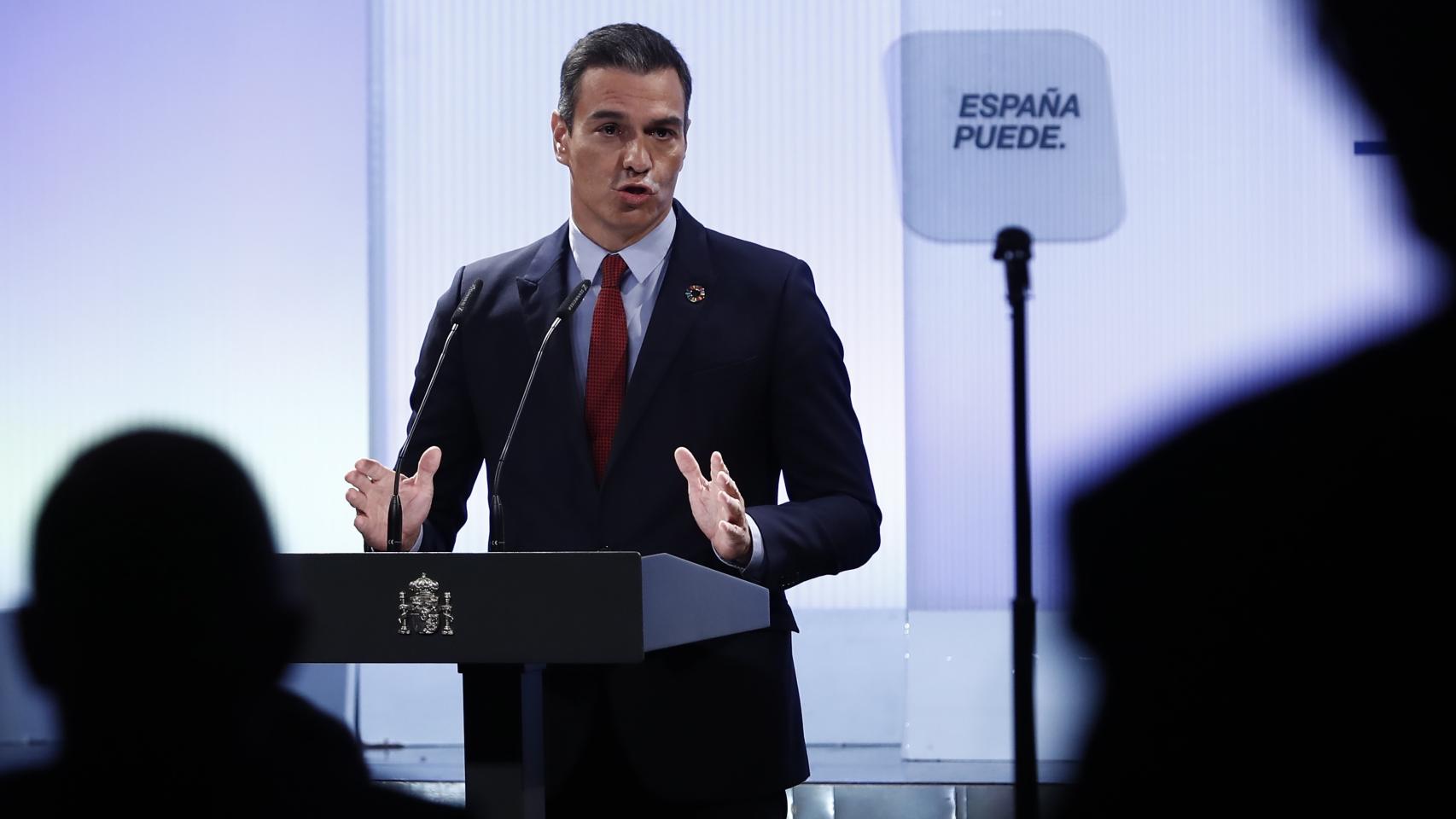 Pedro Sánchez, durante un momento del acto del pasado lunes junto a los empresarios del Ibex 35.
