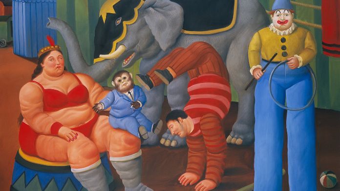 Fernando Botero_Gente del circo con elefante, 2007_oleo sobre lienzo