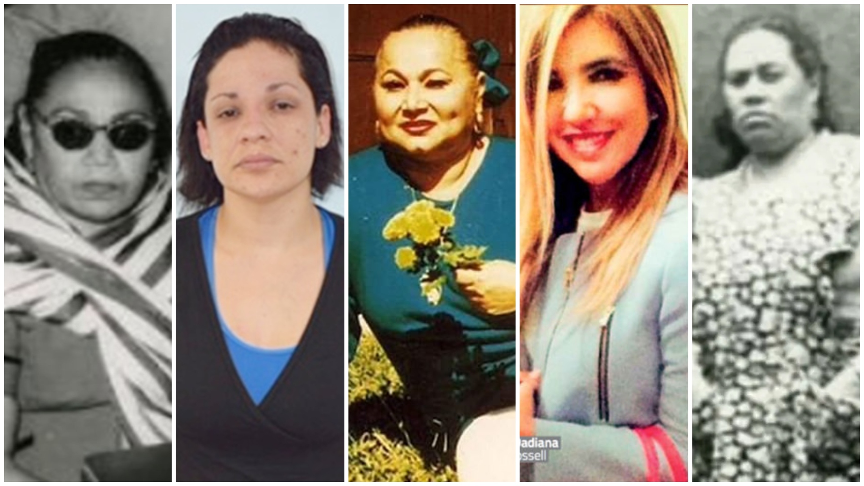 Por orden las narcotraficantes conocidas como: 'La Nacha', 'La china', 'La viuda negra', 'La reina del sur' y 'La Chata'.