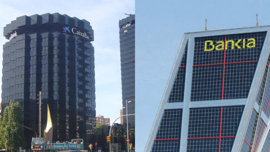 Sedes de Caixabank y Bankia en una imagen de archivo.