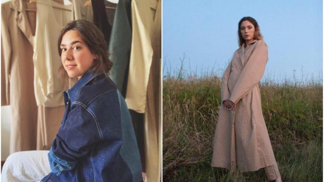 A la derecha, Marta Casal; y a la izquierda, uno de sus diseños