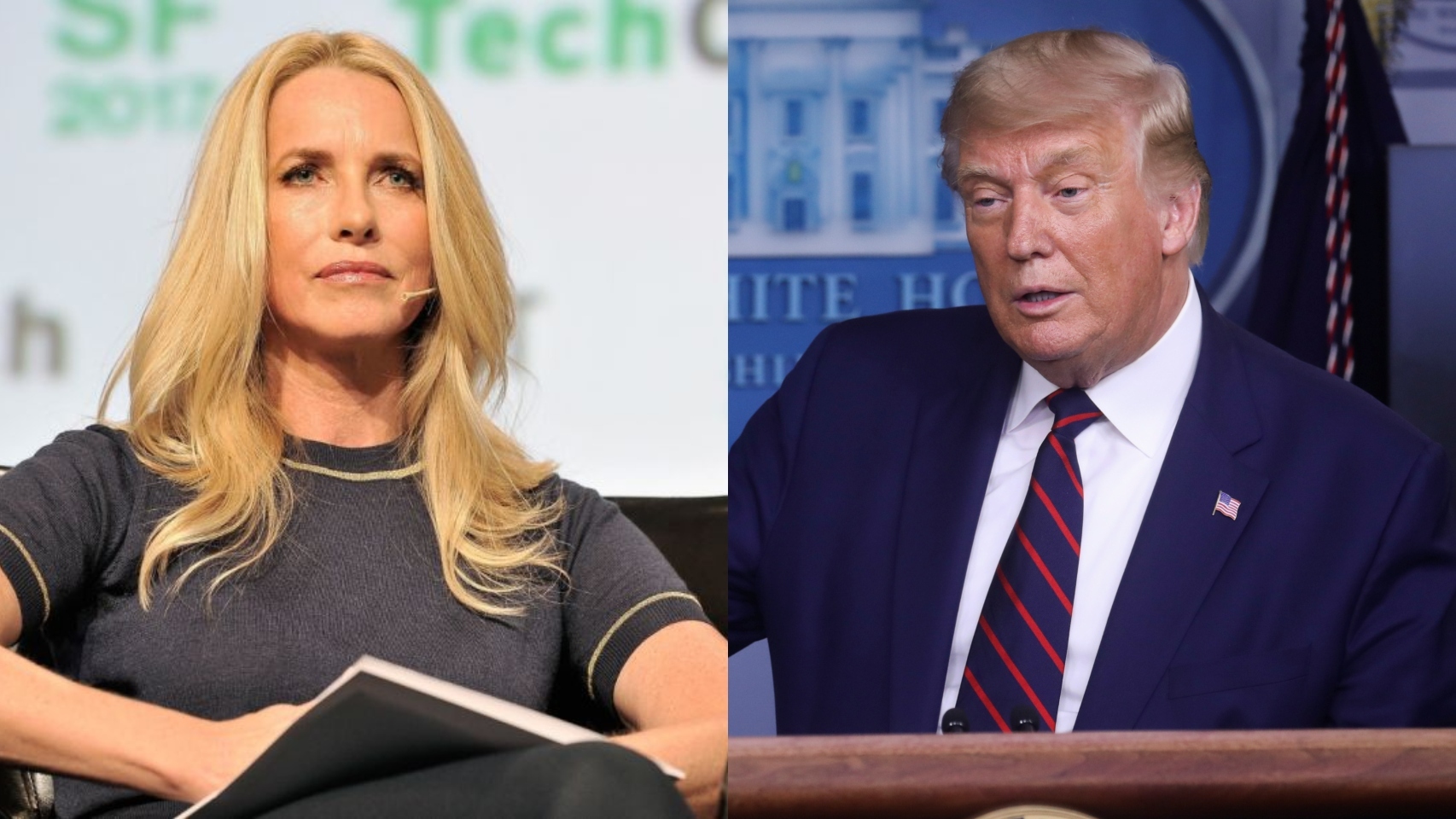 Laurene Powell Jobs y Donald Trump.
