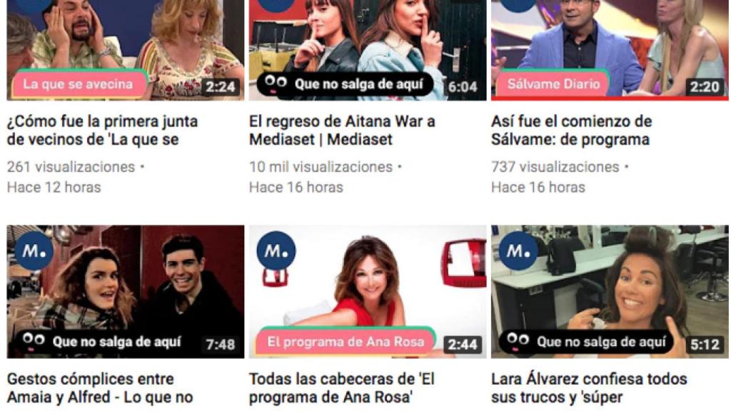 Imagen con los antiguos contenidos de Mediaset en YouTube