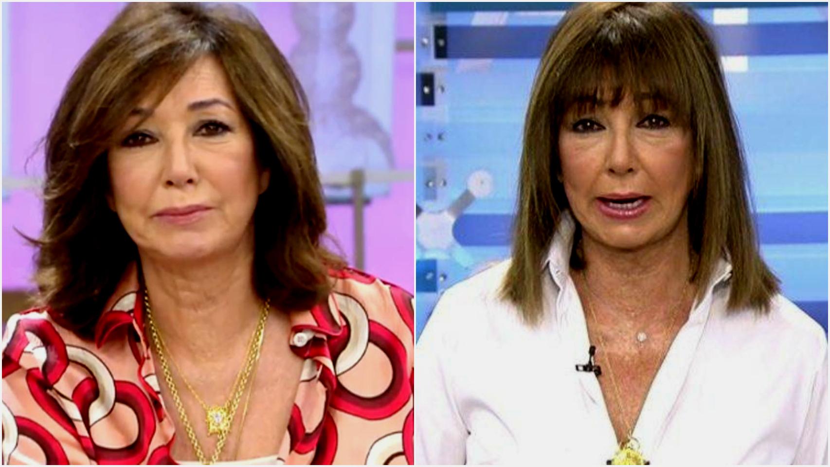 A la izquierda, Ana Rosa Quintana en su último día de trabajo antes de las vacaciones. A la derecha, la presentadora el día de su regreso.