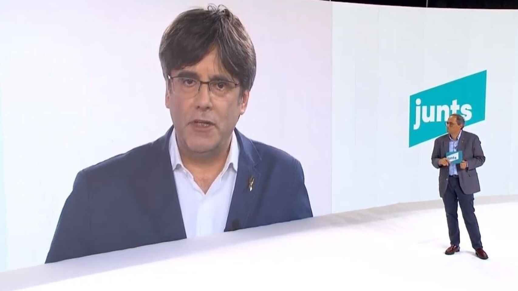 Carles Puigdemont en un acto de partido desde Bélgica.