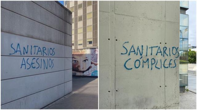 Grafitis encontrados en el Hospital Materno Infantil de La Paz (Madrid) contra los sanitarios