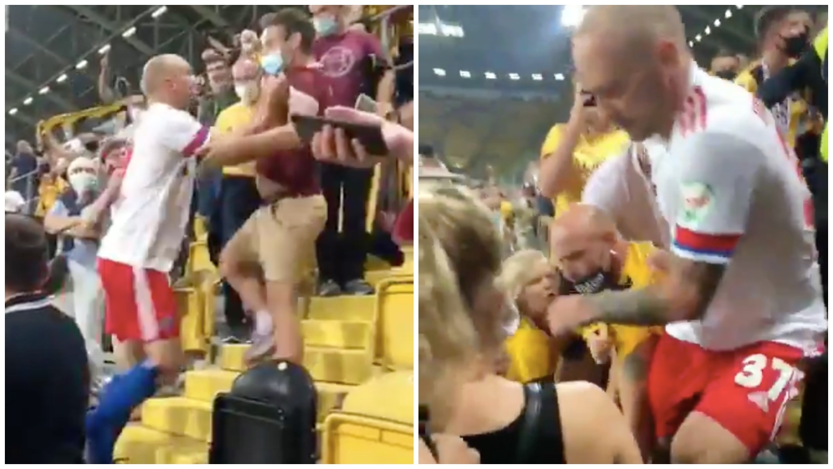 Un futbolista salta a la grada en Alemania y se pega con los aficionados locales