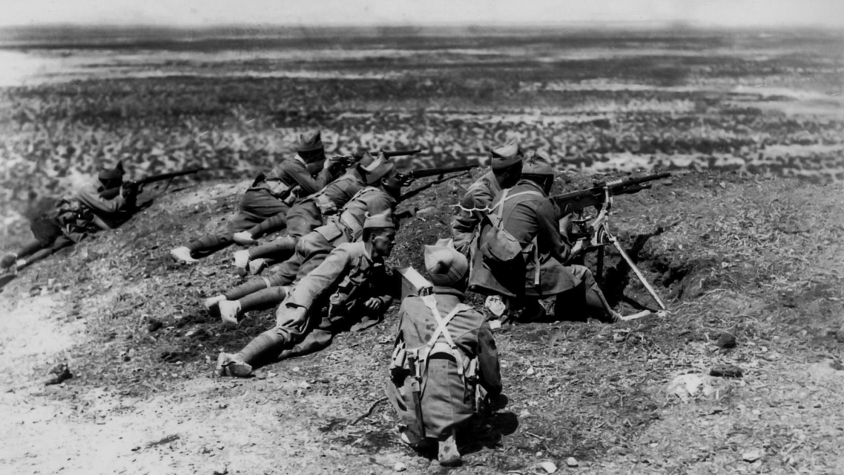 Una unidad de legionarios, durante la Guerra de Marruecos.