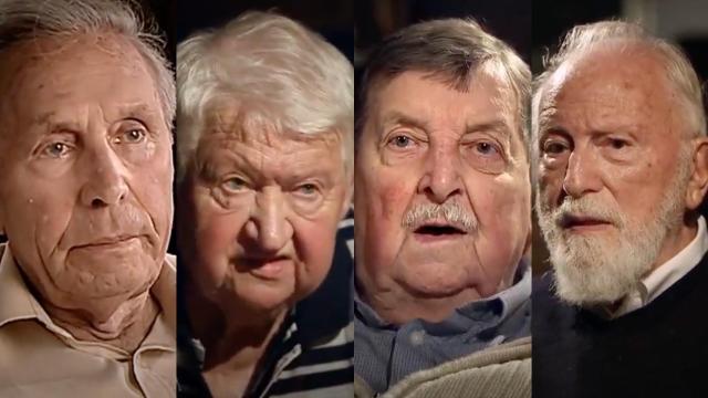 Hans Friedrich, Manfred Diener, Werner Völker y Ekkehard Ruhr, miembros de las SS.