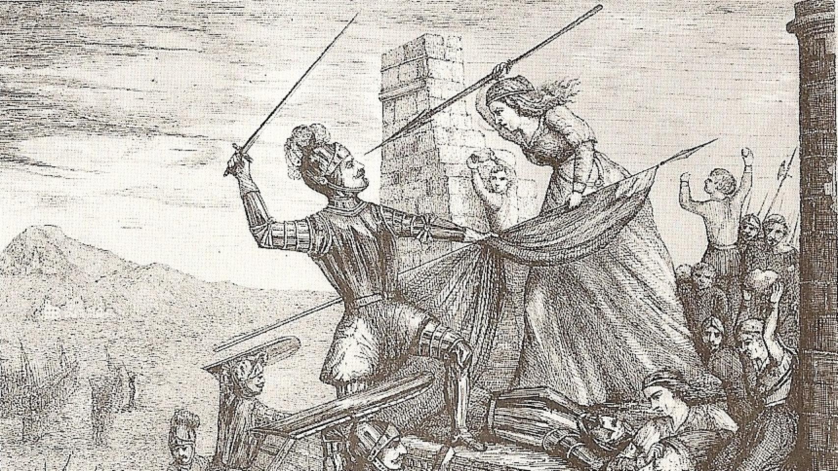 'Heorísmo de María Pita', un grabado de F. Ferrer y Ros de 1589.