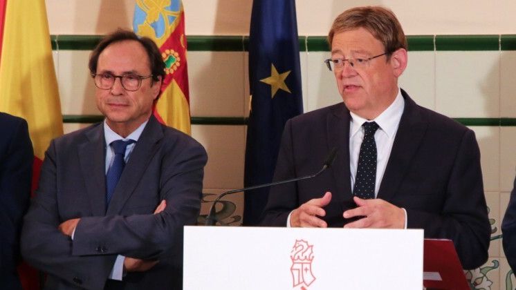 Vicent Soler, consejero de Hacienda, y Ximo Puig, presidente de la Generalitat Valenciana. EE