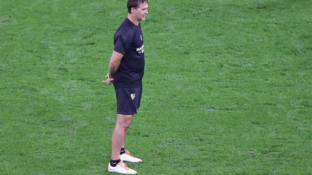 Julen Lopetegui, en el entrenamiento del Sevilla previo a la Supercopa de Europa
