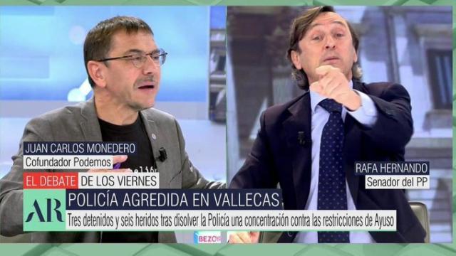 La bronca entre Juan Carlos Monedero y Rafael Hernando en 'El Programa de Ana Rosa'.