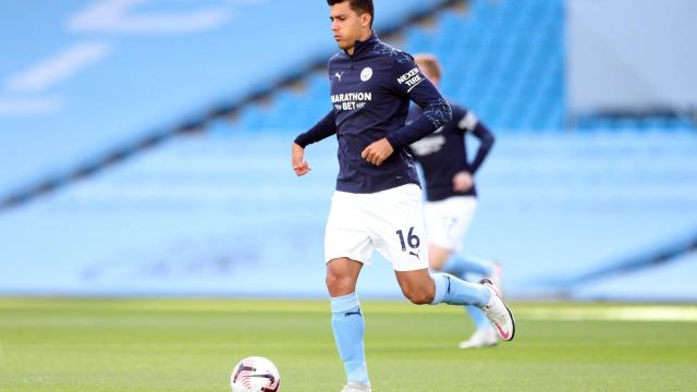 Rodri, en el calentamiento con el Manchester City