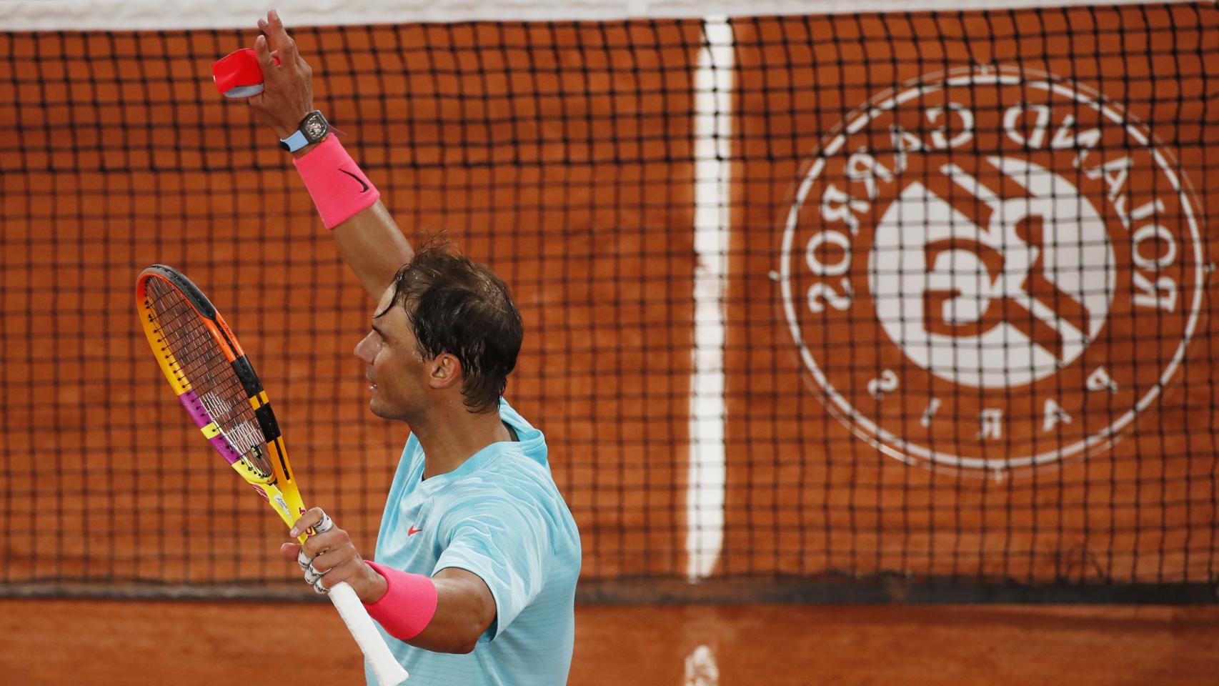 Rafa Nadal celebra su victoria en la primera ronda de Roland Garros 2020